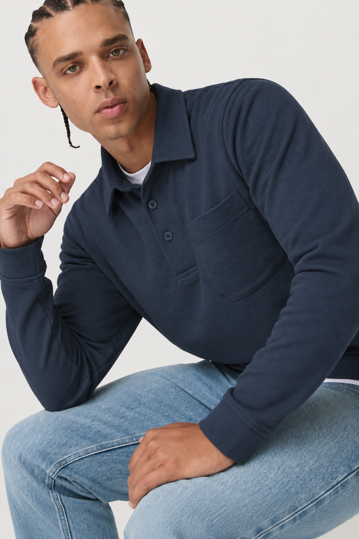 Beacon Long-Sleeve Court Polo - Abyss