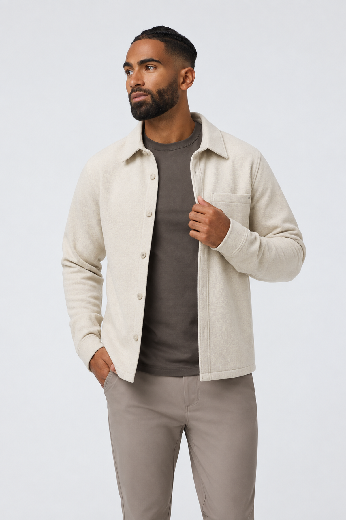 Cadence Knit-Twill Shirt Jacket - Oatmeal