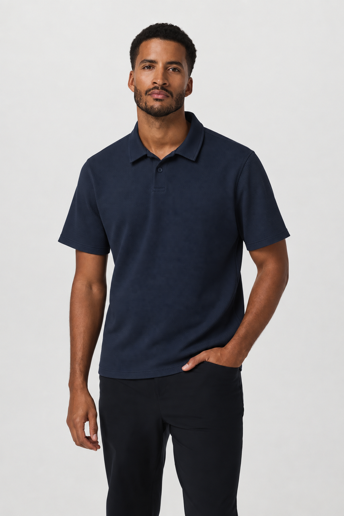 Cadence Short-Sleeve Relaxed-Fit Performance Polo - Navy