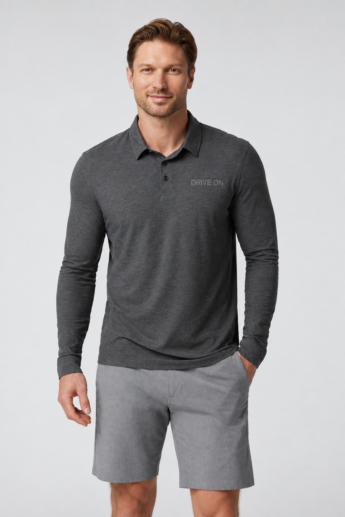 Axiom Long-Sleeve Performance Polo - Charcoal Heather