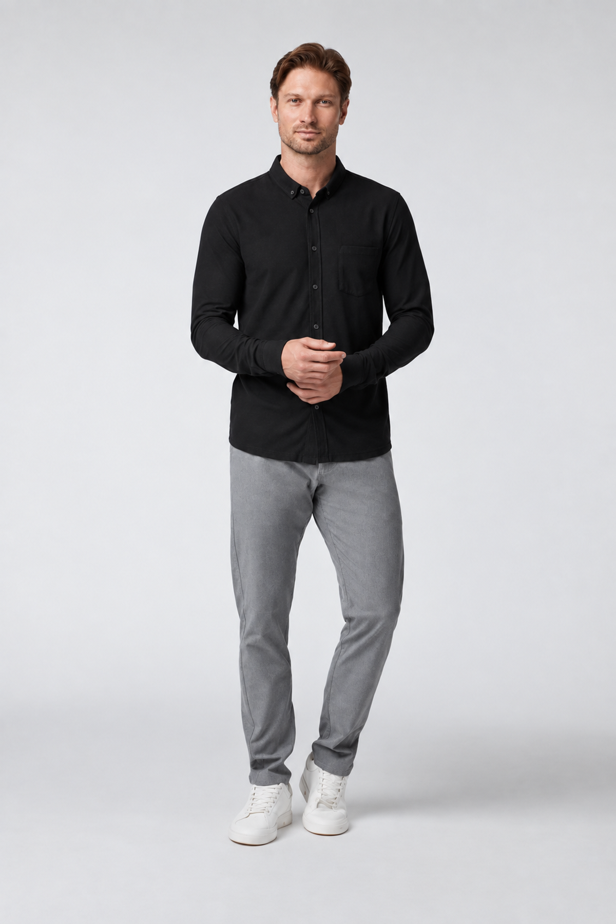 Cedar Long-Sleeve Button-Down Shirt - Black