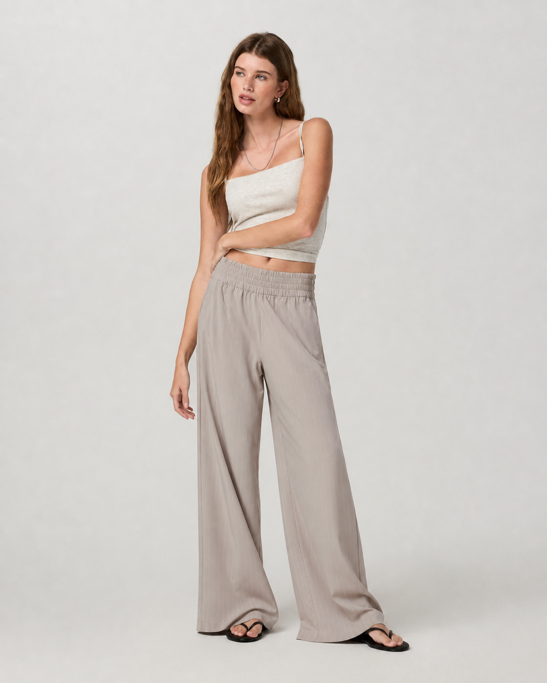 Harbor Mark Wide-Leg Everyday Pant - Suede Pinstripe