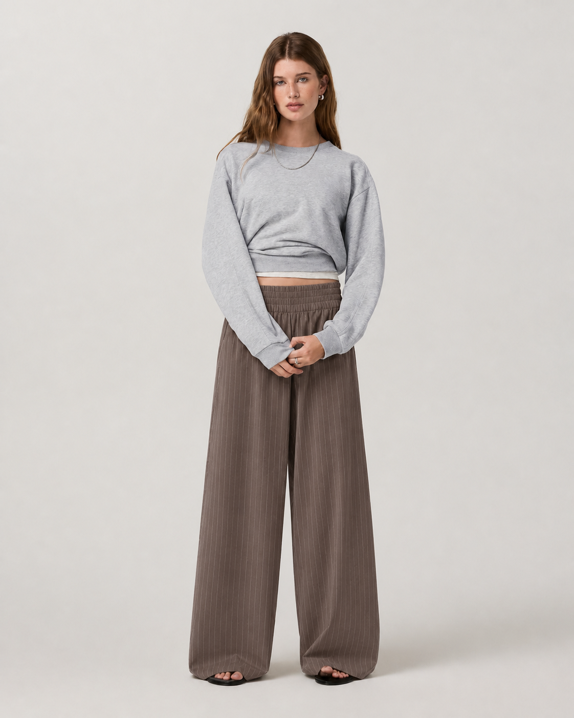 Keystone Mark Wide-Leg Short-Length Everyday Pant - Suede Pinstripe