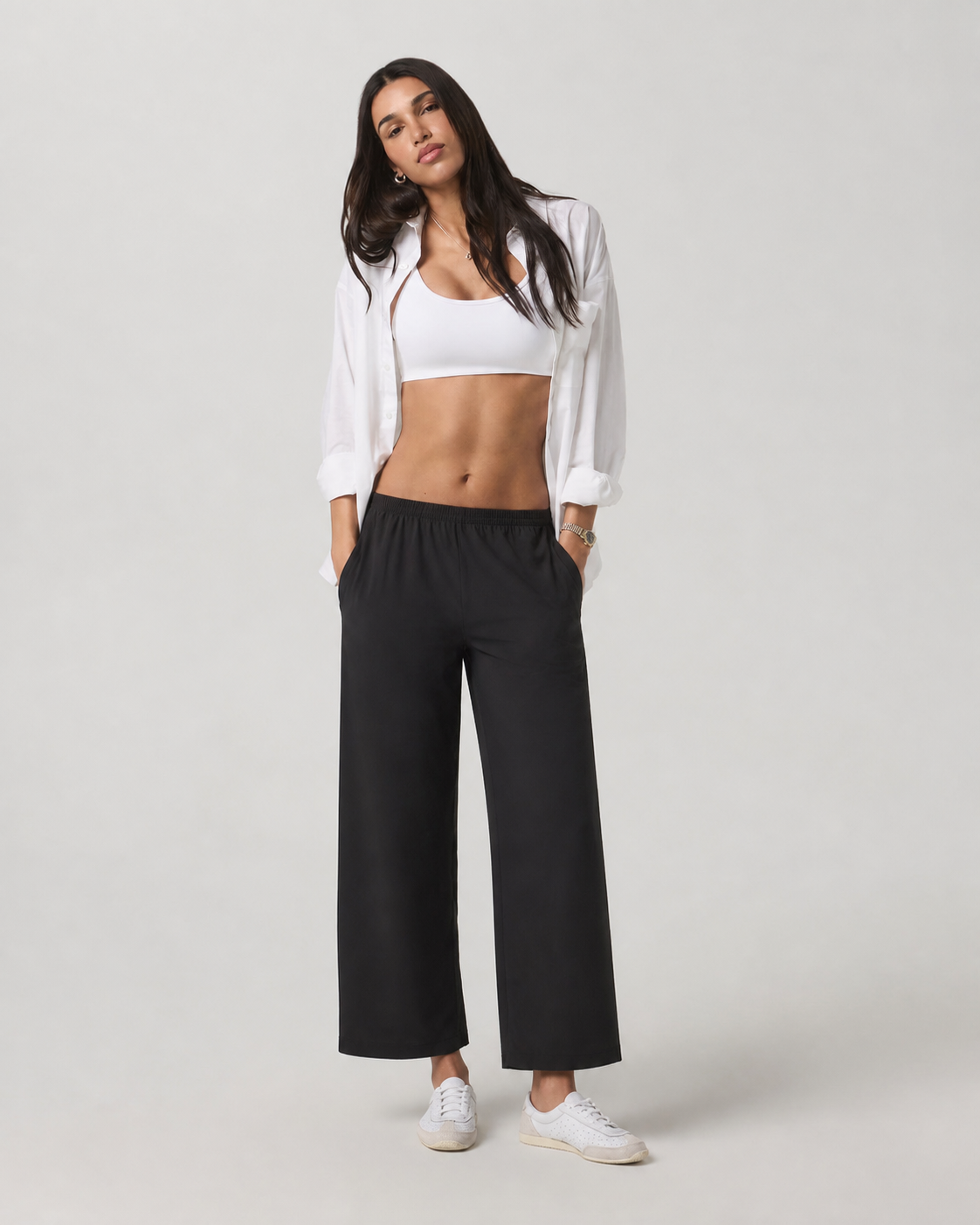 Flint Mark Wide-Leg Short-Length Everyday Pant - Black