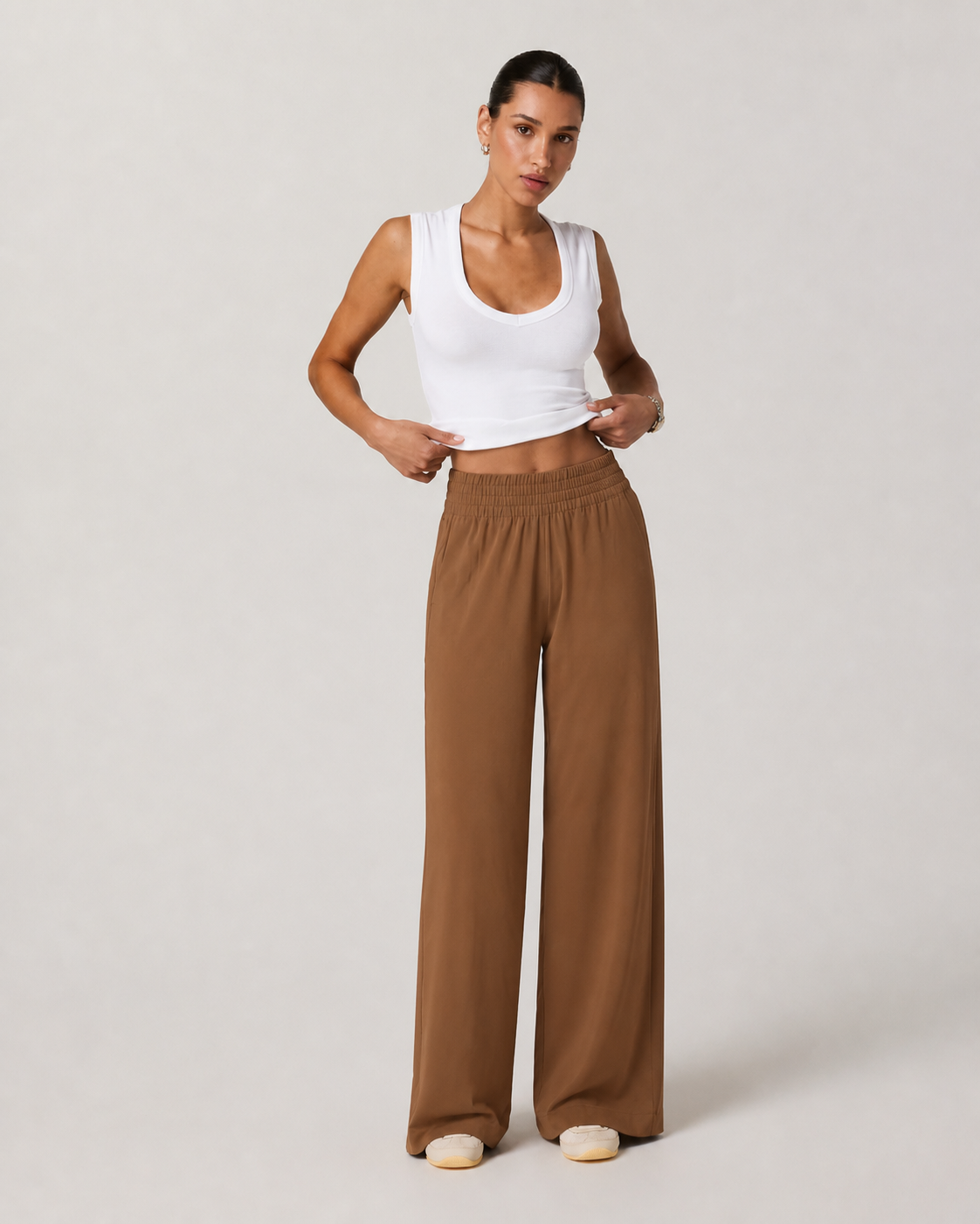 Morrow Mark Wide-Leg Short-Length Everyday Pant - Tobacco Brown