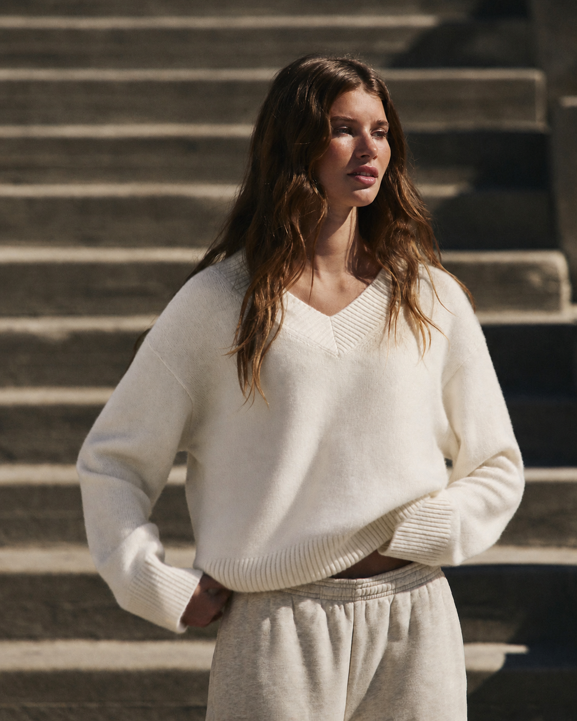 Clarity Oversized V-Neck Sweater - Porcelain