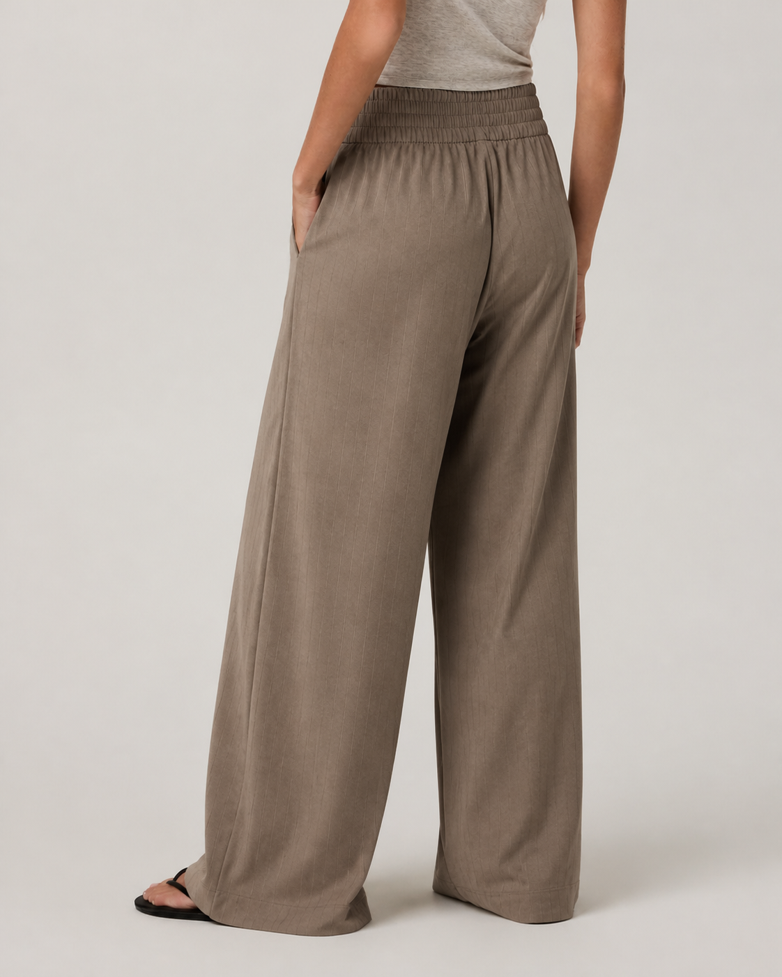 Keystone Mark Wide-Leg Short-Length Everyday Pant - Suede Pinstripe