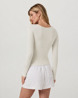 Harbor Line Long-Sleeve Scoop-Neck Everyday Tee - Talc