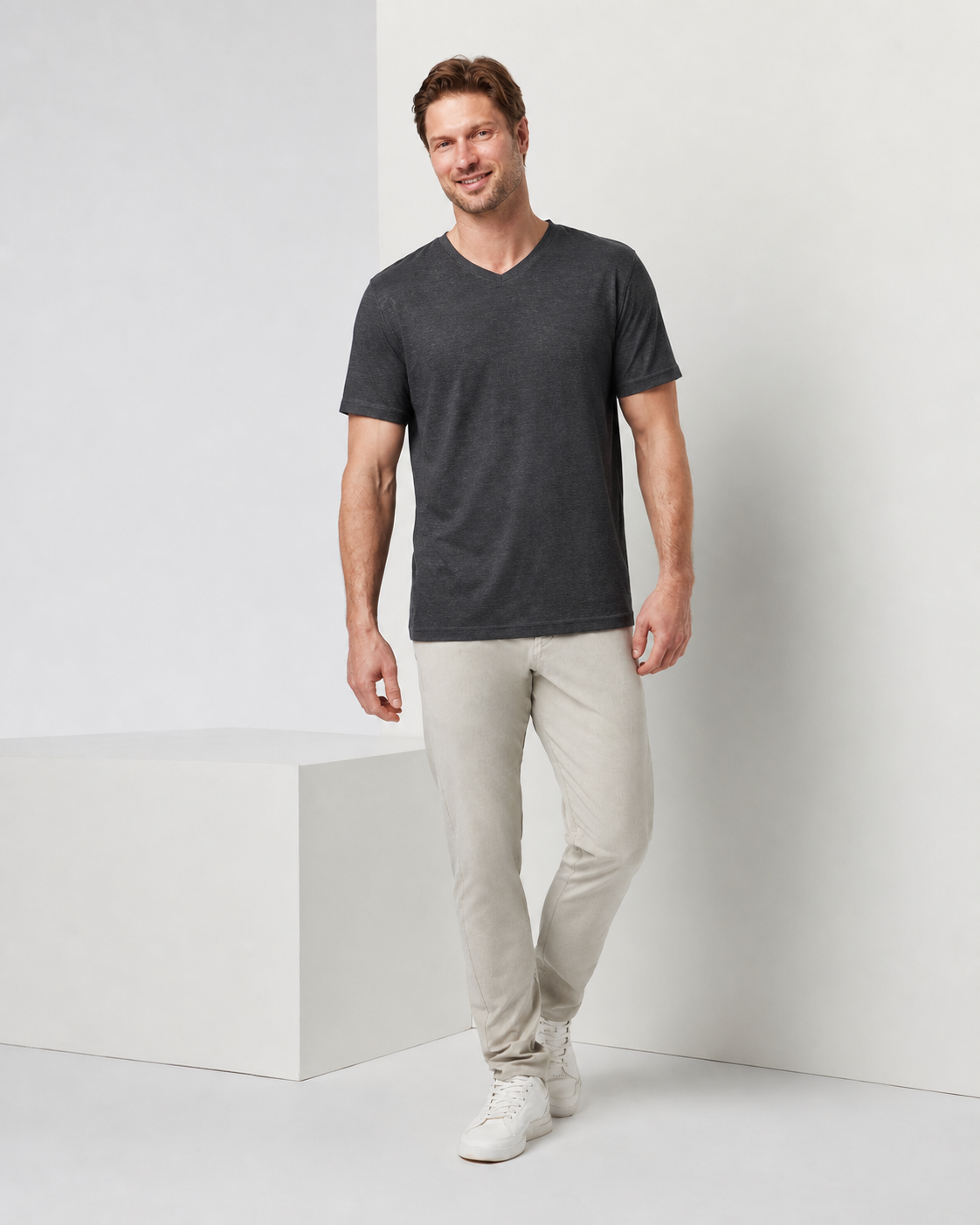 Axiom V-Neck Top - Charcoal Heather