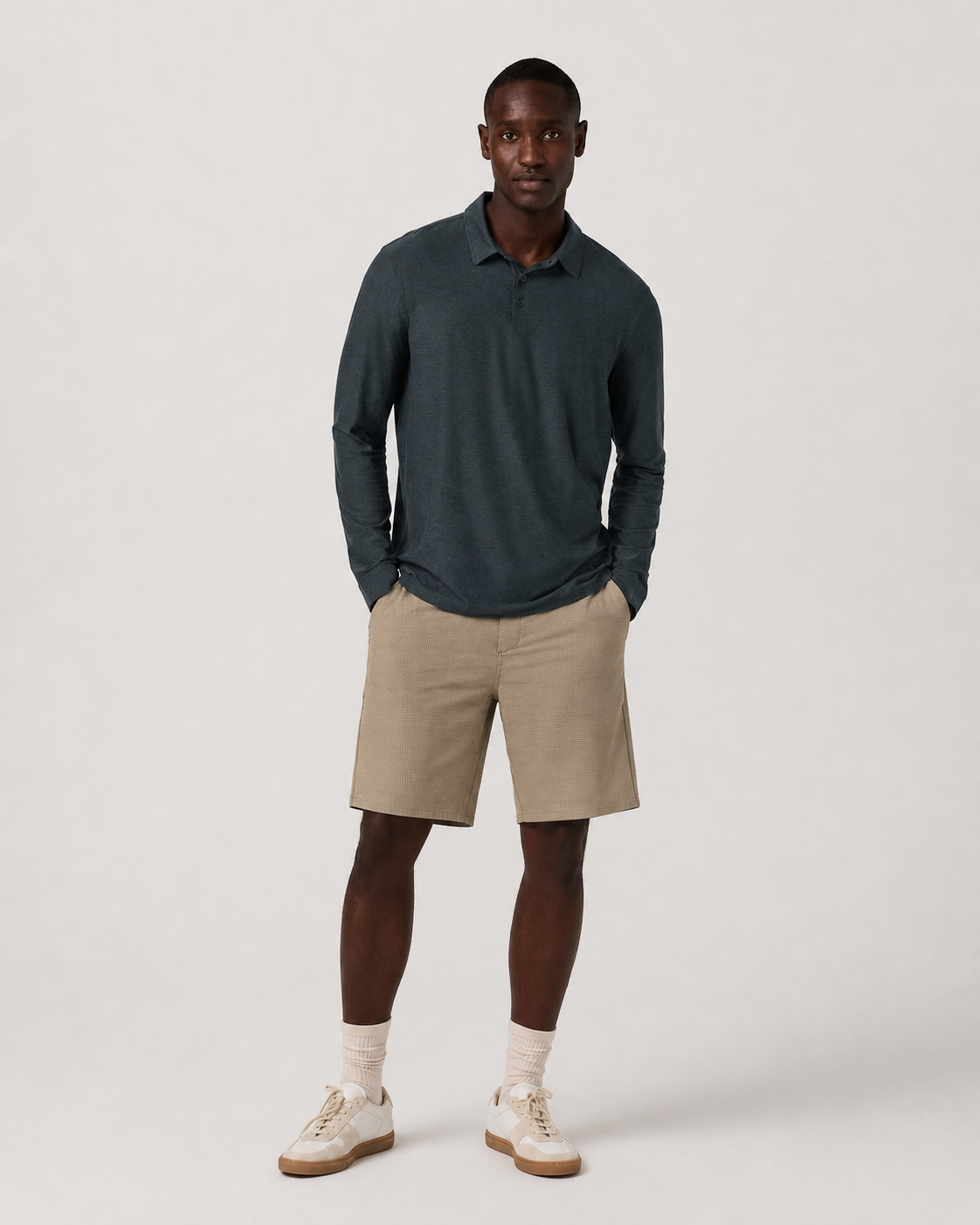 Axiom 8-Inch Everyday Short - Khaki Houndstooth Linen Texture