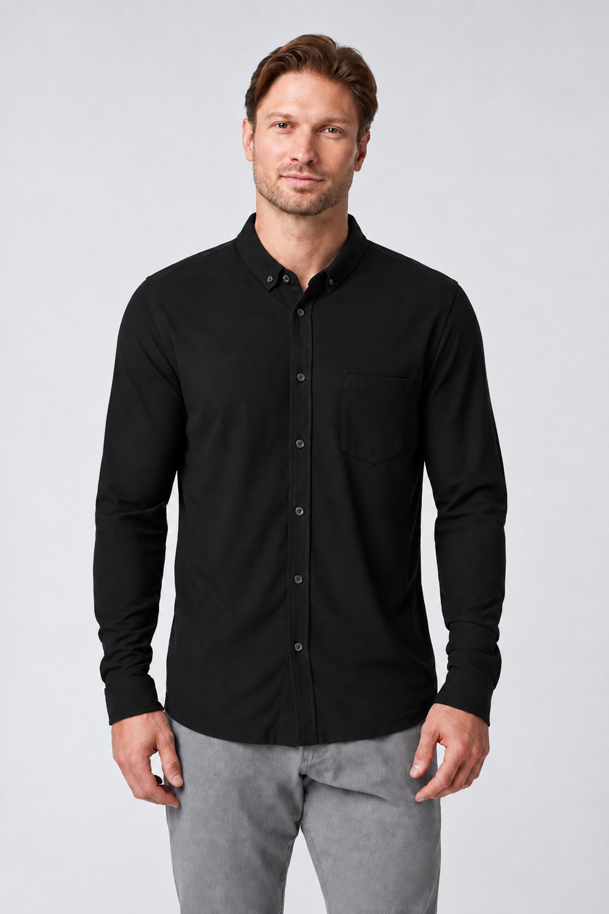 Cedar Long-Sleeve Button-Down Shirt - Black