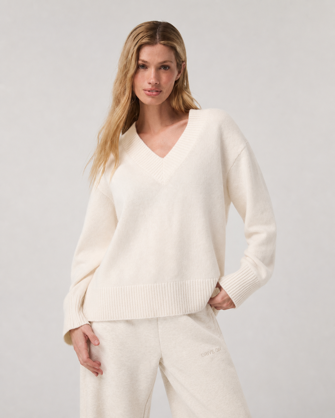 Clarity Oversized V-Neck Sweater - Porcelain