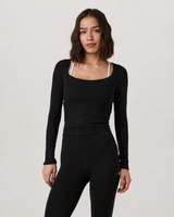 Compass Long-Sleeve Scoop-Neck Top - Black