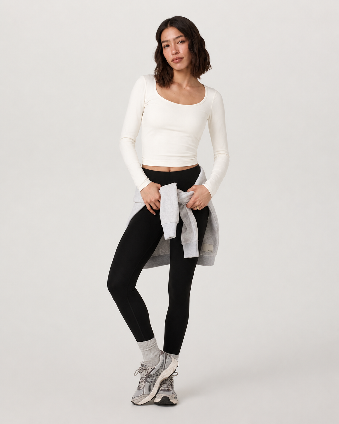 Compass Long-Sleeve Scoop-Neck Top - Marshmallow