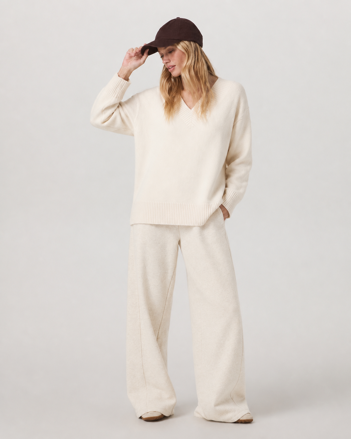 Clarity Oversized V-Neck Sweater - Porcelain