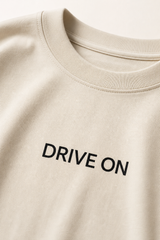 DriveOn Official Cream Graphic Tee -- fabric/construction detail shot