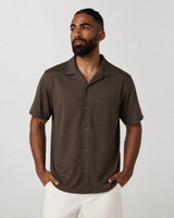 Lucent Short-Sleeve Button-Down Camp-Collar Shirt - Truffle