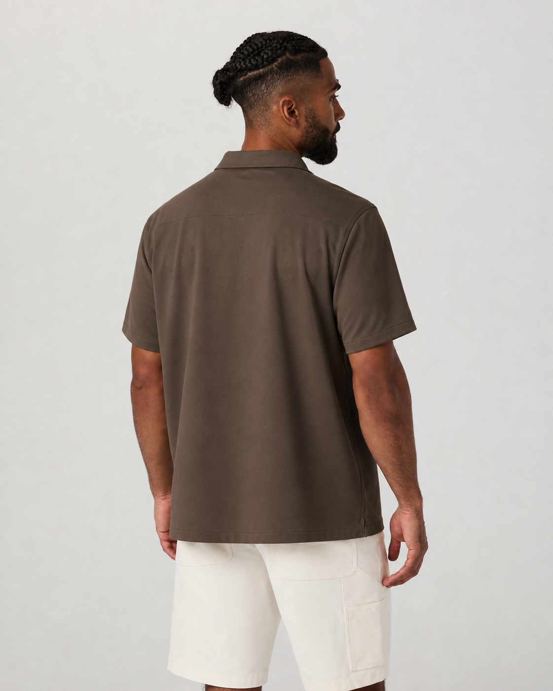 Lucent Short-Sleeve Button-Down Camp-Collar Shirt - Truffle