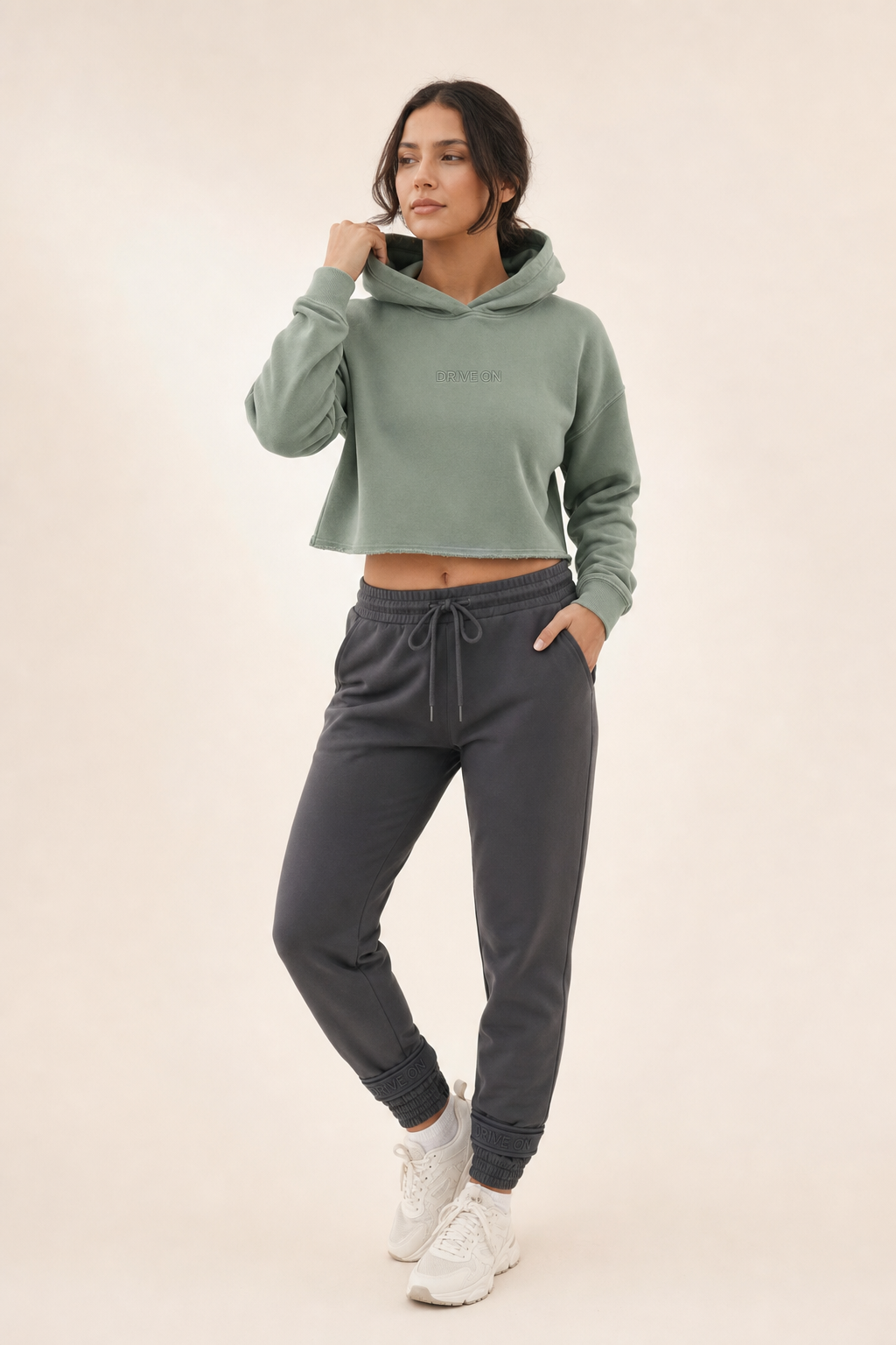 DriveOn Official Sage Cropped Hoodie -- studio product shot